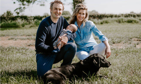 Guy and Abi Fennell with baby and dog