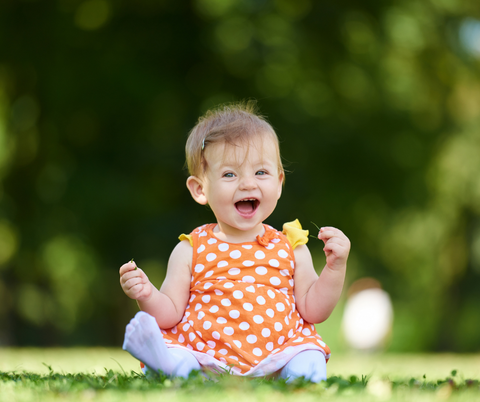 Toddler sitting in the grass